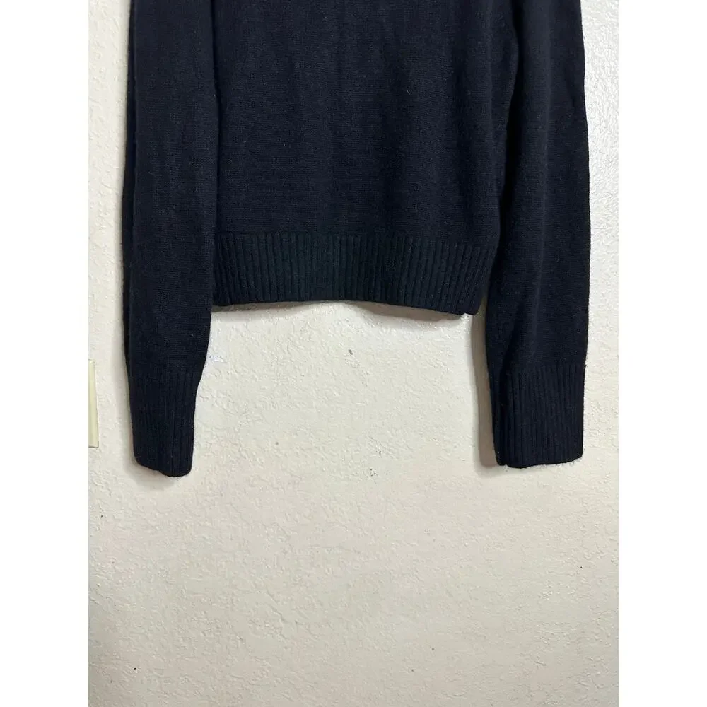 Lilysilk Ribbed Collar Hemline Wool Cashmere Sweater Black Cropped Mock Neck M